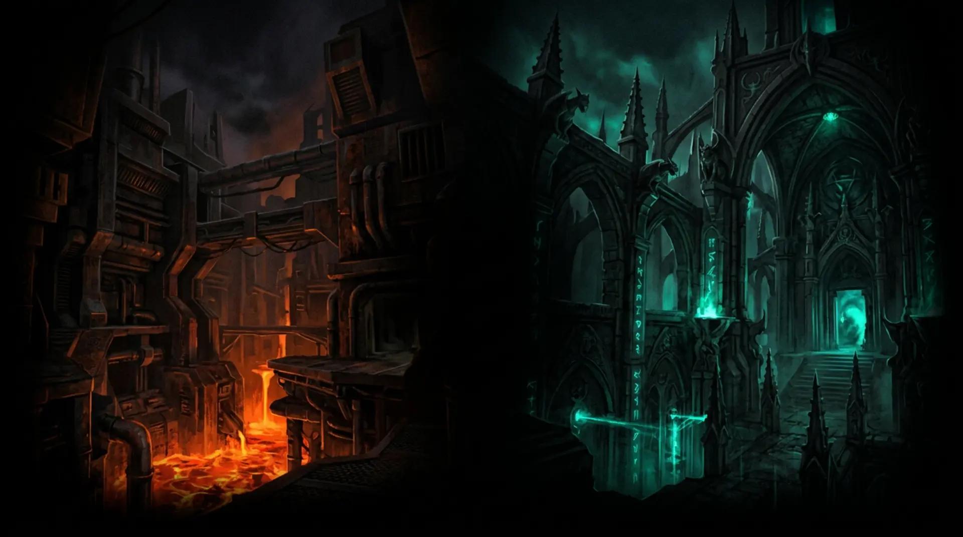 Quake II dark corridor scene background